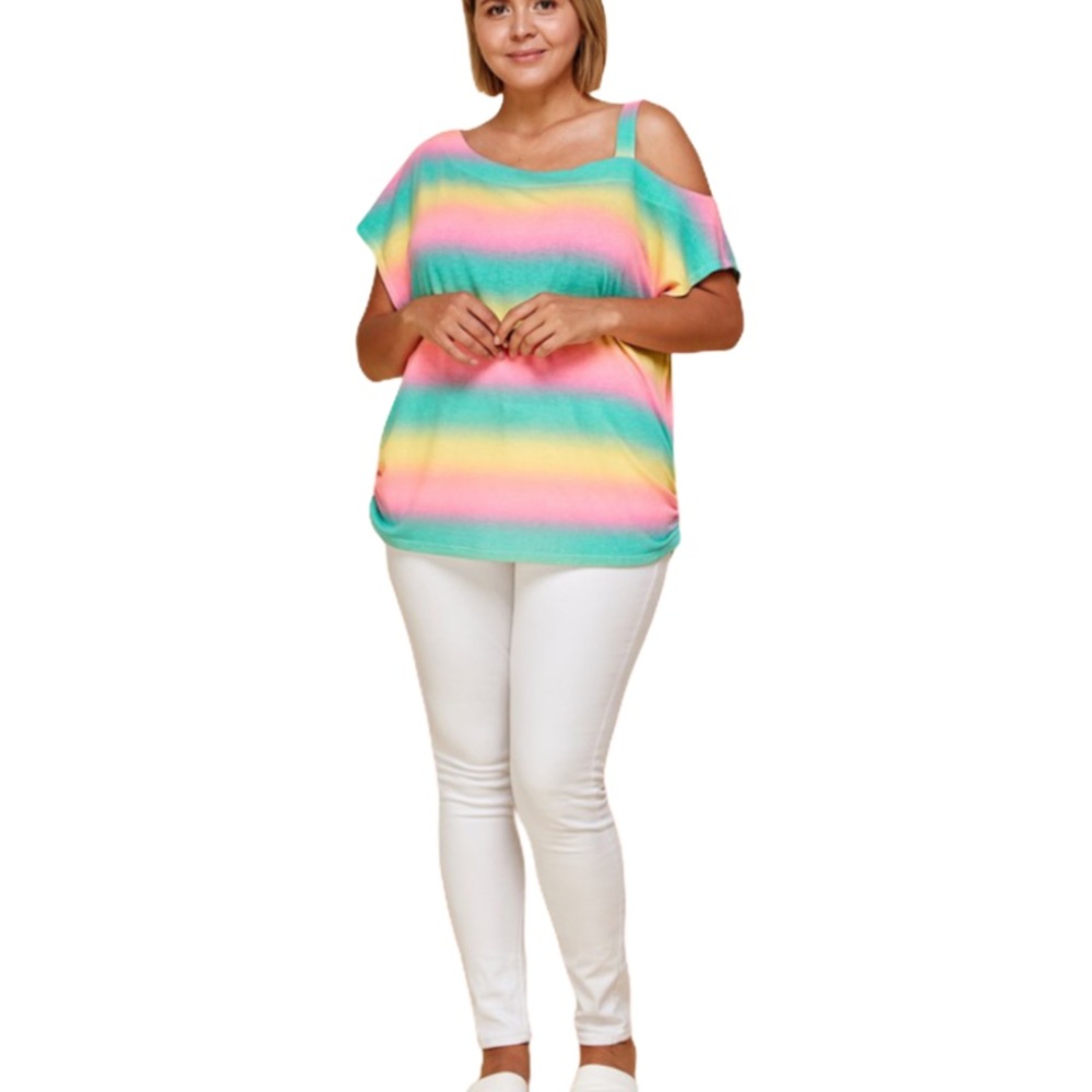Plus Sz Cold Shoulder Cap Sleeve Top